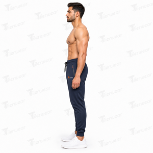 Pantalones jogger para hombre, color azul marino, cintura elástica con cordón y bolsillos, estilo casual para otoño, en venta. - Product Image 3