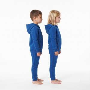Conjunto deportivo unisex de dos piezas para niños, con capucha y media cremallera, color azul sólido, de algodón, informal. - Product Image 4