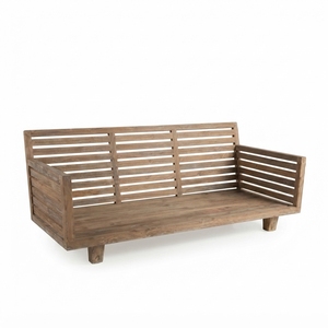 Premium wooden slatted sofa frame minimalist solid teak wood living room three seater daybed <b>bench</b> natural teak lounge frame - Product Image 1