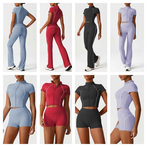 Leggings, Nueva Colección, Marca Privada, Conjunto de Yoga para Mujer, 3 Piezas, Ropa Deportiva, Cintura Elástica, Conjunto de Yoga Personalizado de Manga Corta - Product Image 6