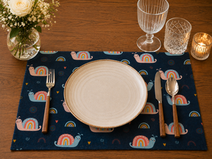 Mantel Individual de Algodón Azul Premium con Estampado Colorido de Caracoles y Arcoíris |   Lindo mantel individual estampado para mesa de comedor, para el hogar, mesa infantil - Product Image 6