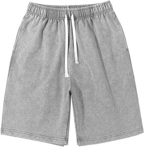 Shorts Bermuda en Coton Gris pour Homme, Taille Élastique, Couleur Unie, Respirant, avec Cordon de Serrage - Product Image 1