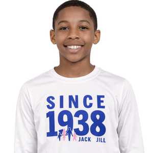 Camiseta Deportiva de Manga Larga para Jóvenes Jack and Jill, Blanca con Gráfico Since 1938, Elegante y Cómoda para Niños y Adolescentes - Product Image 5