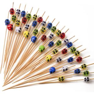 Handmade 100ct Multicolor Skulls Bamboo Cocktail Picks 4.7\" <b>Toothpicks</b> - Product Image 1