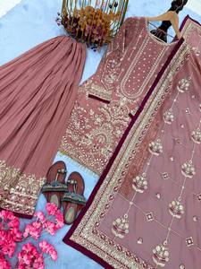 Women's Party Wear Heavy Faux <b>Fur</b> Salwar Kameez Gown Dupatta & Bottom Set Quick Dry All Seasons Diwali - Product Image 4