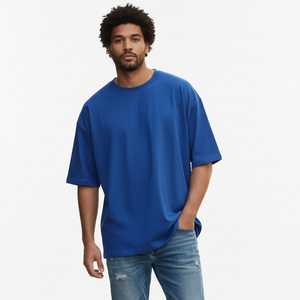 เสื้อยืดสีน้ำเงินแบบกำหนดเอง เสื้อยืดผ้าฝ้ายพิมพ์ลายกราฟิกตามสั่ง เสื้อยืดโอเวอร์ไซส์ทรงใหญ่สำหรับผู้ชาย - Product Image 1