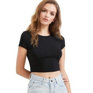 <b>Black</b> Knitted <b>Crop</b> <b>Top</b> <b>Short</b> <b>Sleeve</b> O-Neck Slim Fit Casual Women's <b>Top</b> - Product Image 4