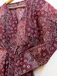Women Brown Floral Print Cotton Maxi <b>Kaftan</b> Dress | Casual V-neck Batwing Sleeves Eco-Friendly <b>Beach</b> Cover-Up Resort Wear Free - Product Image 5