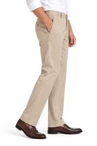 Men's Khaki Straight Fit Casual <b>Dress</b> Pants Side Pockets Anti-Wrinkle Canvas Fabric Midweight <b>Zipper</b> Fly Flat Style - Product Image 4
