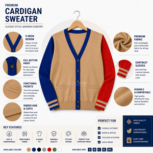 Cosh International <b>Acrylic</b> Knitted Sisterhood Sorority Navy Blue Brown Red Stylish Warm Winter Cardigan Stylish Sweater - Product Image 6
