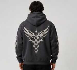 Sudadera con Capucha Oversize de Invierno, Estilo Casual, Color Liso, Tejido Terry, Streetwear Unisex de Alta Calidad, Negra con Estampado Puff - Product Image 6