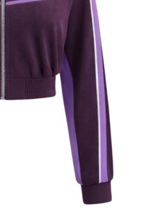 เสื้อแจ็คเก็ตครอปผู้หญิงสีม่วงลาเวนเดอร์แบบซิป เสื้อแจ็คเก็ตออกกำลังกาย เสื้อผ้ากีฬา ฟิตเนส แอคทีฟแวร์ แถบสีตัดกัน เสื้อแจ็คเก็ตสำหรับฝึกซ้อม แบบสั่งทำ - Product Image 6