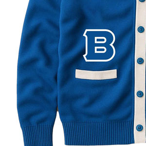Cardigan en tricot bleu pour homme, col en V, manches longues, fermeture boutonnée, style automne, pull avec logo lettre B, coupe classique - Product Image 2