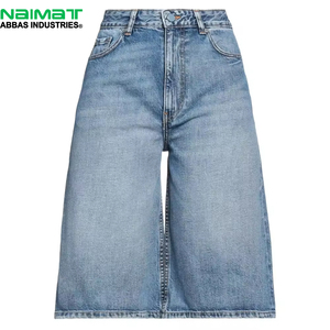 Culottes en jean pour femmes, longueur genou, taille haute, coupe large, décontractées, pour l'été, pantalon bleu - Product Image 1