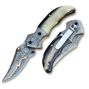 มีดพับ LEGACY BLADES เหล็กดามัสกัส ปลายหยดน้ำ ด้ามเรซิ่น พร้อมตัวล็อคแบบ Thumb Knob สำหรับล่าสัตว์ พกพาสะดวก ใช้ในชีวิตประจำวัน และกิจกรรมกลางแจ้ง - Product Image 1