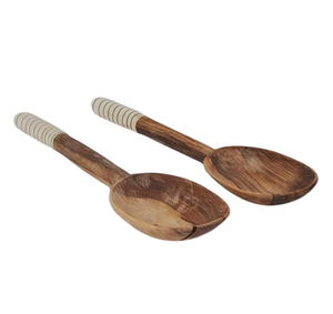Bois naturel et massif, design élégant blanc avec rayures noires, idéal pour la vaisselle, la décoration et comme cuillère de service. - Product Image 1