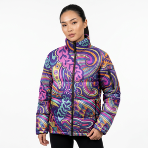 Chaqueta Acolchada para Hombre con Estampado Paisley Colorido, Cuello Alto, Cierre de Cremallera, Resistente al Viento, Informal, para Invierno, de Poliéster/Algodón, Larga - Product Image 6