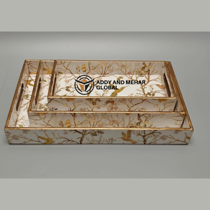 ชุดถาดเสิร์ฟลายเรขาคณิตสีขาว 3 ชิ้น ทำจาก MDF และกระดาษ ถาดซ้อนกันได้ สำหรับตกแต่งบ้านสไตล์โมเดิร์นและใช้เสิร์ฟ - Product Image 6