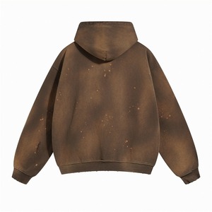เสื้อฮู้ดดี้สตรีทแวร์แบบย้อมสีเอซิดสำหรับผู้ชาย สีดำล้วน 470gsm ผ้าเฟรนช์เทอร์รี่ สไตล์วินเทจ ย้อมสีเอซิดแบบทำเก่า เสื้อฮู้ดดี้ผ้าฝ้ายสำหรับผู้ชาย - Product Image 2