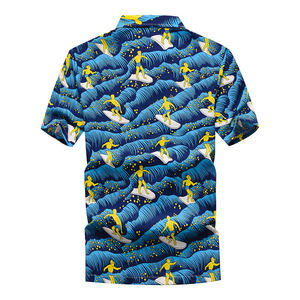 Men's Hawaiian Shirt Short Sleeve Blue Surf Pattern Print Turn-down Collar Summer Vacation Shirts Breathable Polyester Cotton - Product Image 2