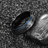 Bague en carbure de tungstène avec rainure bleue et gravure en forme de cœur, alliance brossée de 8 mm pour homme, bijoux pour homme en gros