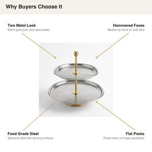 Handmade SS304 <b>Two</b>-<b>Tier</b> Hammered <b>Cake</b> <b>Stand</b> 26 cm Steel Gold Rod Home Decor for Weddings and Hotels - Product Image 5