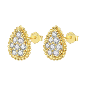 S925 <b>Sterling</b> <b>Silver</b> Gold Droplet Stud <b>Earrings</b> Brilliant Cut Moissanite Claw <b>Set</b> GRA Certified Luxury Fine Jewelry for Women - Product Image 3