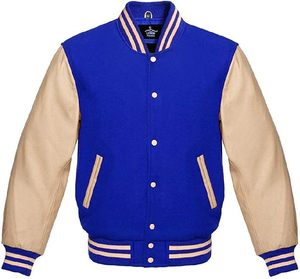 Wholesale Custom <b>Men</b> Wool Varsity <b>Jacket</b> Real <b>Leather</b> Sleeve High Quality Heavyweight Letterman <b>Jackets</b> WVJ-0019D - Product Image 1