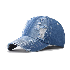 Custom Manufacturer Distressed Vintage Denim Baseball <b>Cap</b>-Factory Direct Ripped Washed Trucker Hat OEM/ODM <b>Summer</b> Unisex 100% - Product Image 3
