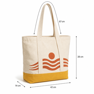 Sac fourre-tout de plage en toile de coton 300 GSM avec logo personnalisé imprimé, 42x38x14 cm, base bicolore teinte, vente en gros, fournisseur OEM ODM, marque privée - Product Image 3