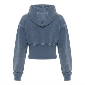 New Arrivals Custom Logo Women's Cropped Hoodie Long Sleeve Solid Color Asymmetric Knitted Sweatshirt Autumn Casual Wear - Product Image 2
