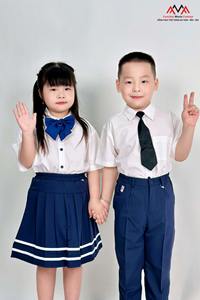 Camisa de Manga Corta Blanca para Niños, Uniforme Escolar Primario Unisex, Tela TC 65% Poliéster 35% Algodón, FMF Vietnam - Product Image 4