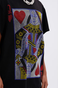 เสื้อยืดสีดำขนาดใหญ่พิเศษ น้ำหนักเบา ผ้าฝ้าย 100% พิมพ์ลายควีนออฟฮาร์ทแบบกลิตเตอร์ด้านหน้า สวมใส่สบายๆ ในฤดูร้อน เหมาะสำหรับทุกเพศ - Product Image 5