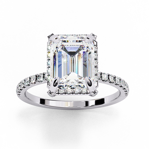 Bague de fiançailles pour femme en or rose avec diamant de laboratoire taille émeraude et diamants latéraux, or massif 14 carats, certifiée IGI - Product Image 2
