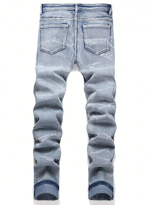 กางเกงยีนส์ทรงสกินนี่ขาดๆ เซอร์ๆ สไตล์ New Jeans สำหรับผู้ชาย กางเกงยีนส์เดนิมทรงเข้ารูปยืดได้ แต่งดีเทลขาดๆ สำหรับผู้ชาย - Product Image 3