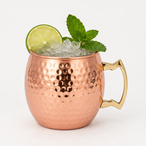 Mug à Moscow Mule en cuivre pur martelé artisanal de qualité supérieure avec poignée en laiton massif, logo personnalisé, qualité alimentaire, pour cocktails et bières - Product Image 2