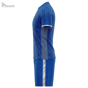 Ensemble de maillots de football personnalisés en polyester/coton respirant à impression numérique rétro, motif nid d'abeille hexagonal, unisexe, short de football - Product Image 3