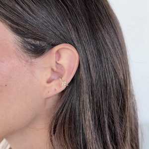 Pendiente de Oreja con Diamante, Oro Sólido de 10K, 14K, 18K, Engaste de Bisel, Corte Redondo, Diamante Cultivado en Laboratorio, Banda Trenzada, Sin Perforación, Solitario para Cartílago, Joyería Fina - Product Image 2