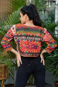Blouson Bomber Court Écologique et Respirant Grande Taille pour Femme, Style Bohème Gypsy, Broderie Florale Vintage et Broderie Miroir Épaisse - Product Image 4