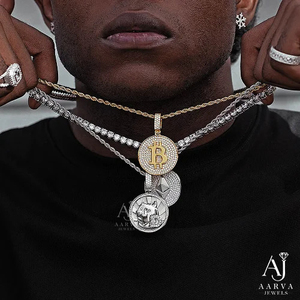Colgante de Cruz con Incrustaciones de Moissanita, Chapado en Oro de 18K, Plata 925, Collar con Colgante Redondo Estilo Hip Hop, Unisex - Product Image 5