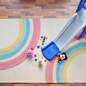 Tapis en laine tufté à la main, motif arc-en-ciel pastel, tapis pour enfants, tapis doux fait main pour chambre d'enfant, salle de jeux et chambre à coucher - Product Image 6