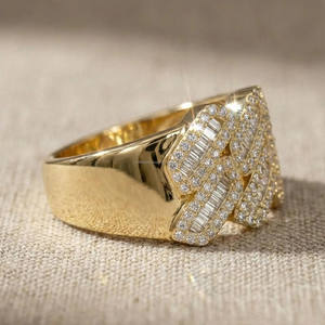 Baguette and Round Cut Moissanite Diamond Cuban Link Chain <b>Ring</b> for Men Engagement Iced Wedding Band <b>925</b> Sterling <b>Silver</b> Jewelry - Product Image 4