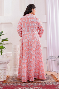 Hand Block Printed 100% Natural Cotton Women's Floor-Length Floral Summer Dress Long Sleeve <b>Three</b> Quarter Sleeve Casual Daily - Product Image 2