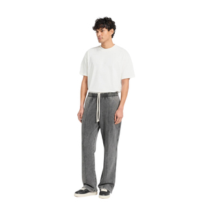 Men's Grey Washed <b>Sweatpants</b> <b>Flare</b> Leg Pintuck Drawstring Fleece Jogger Pants Streetwear <b>Wholesale</b> - Product Image 1