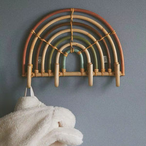 Ganchos para Abrigos y Llaves de Ratán Natural Tejido en Forma Rectangular para Baño y Sala de Estar, Diseño Clásico, Instalación sin Perforaciones, 50x40x30cm - Product Image 1