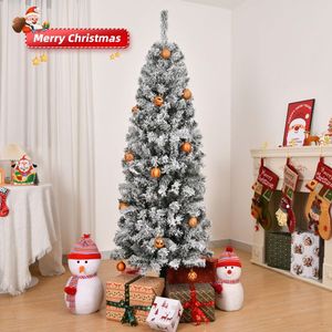 6 FT Snow-Flocked Hinged Christmas Tree Unlit Artificial Pine Tree with 320 Branches Pencil-Style Christmas Tree - Product Image 6