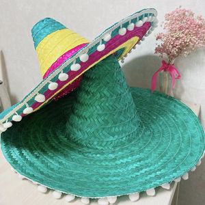 หมวกทรงโซมเบรโรลายหญ้าธรรมชาติ สายปรับได้ ใช้ได้ทั้งชายและหญิง สไตล์เม็กซิกัน มีโลโก้ เหมาะสำหรับงานปาร์ตี้ งานแต่งงาน ใช้ได้ทุกวัน ฤดูร้อน กีฬา ปั่นจักรยาน - Product Image 1