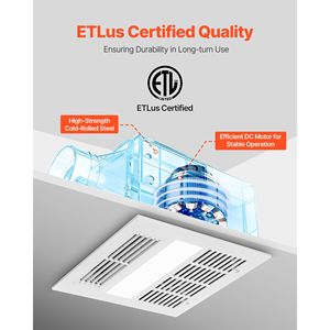 Ventilador de Techo Premium con Motor DC para Baño, con Luz y Calefactor, 80 90 110 CFM, 1500W, Ventilación de 1.5 Sones, Bajo Nivel de Ruido - Product Image 6