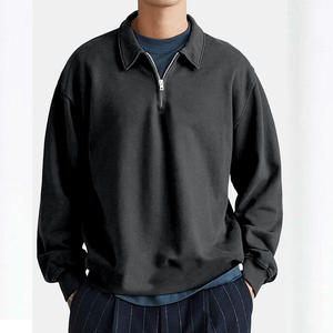 Sweat-shirt à demi-zip pour homme avec col montant, doublure en polaire brodée, 100% coton, hiver, extérieur - Product Image 1