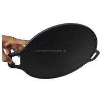 Poêle à dosa plate antiadhésive en fonte, pré-culottée, robuste, pour la cuisson des roti et des crêpes, avec deux poignées, compatible gaz/induction